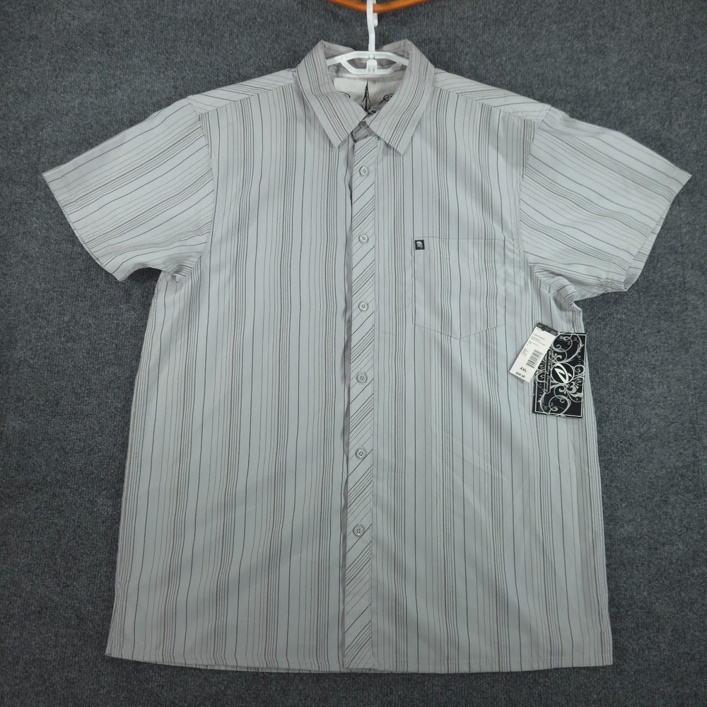 Drill Clothing Co Mens 2XL (Fit XL) Gray Striped Button Up Short Sleeve Shirt